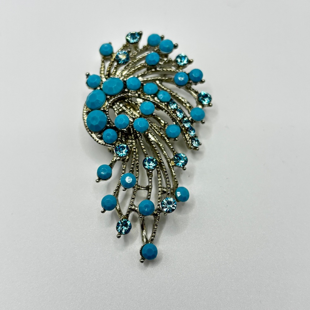 Sonoma Life Style Turquoise Blue Rhinestone Silver Tone Spray Brooch Pin NEW